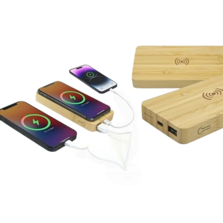 Custom branded wireless charger eco bamboo Qi charging pad for corporate gifting