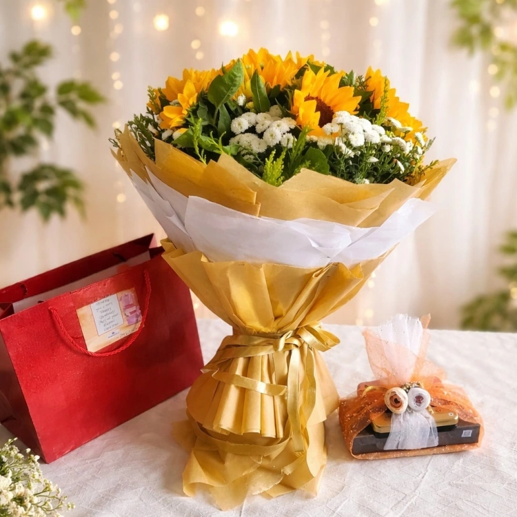 Buy Sunflower Bouquet with Chocolates Combo Gift Online