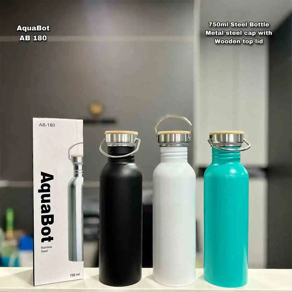 Personalized Aquabot 750 MI Stainless Steel-Metal Steel Cap with Wooden Lid