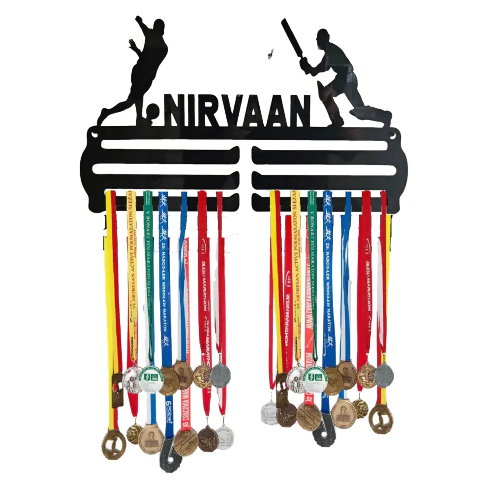 Personalized medal hanger with custom name wall display