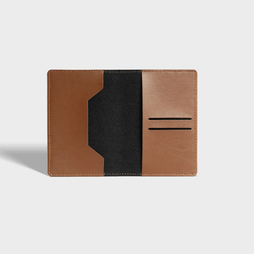 Personalized tan passport cover with inner section